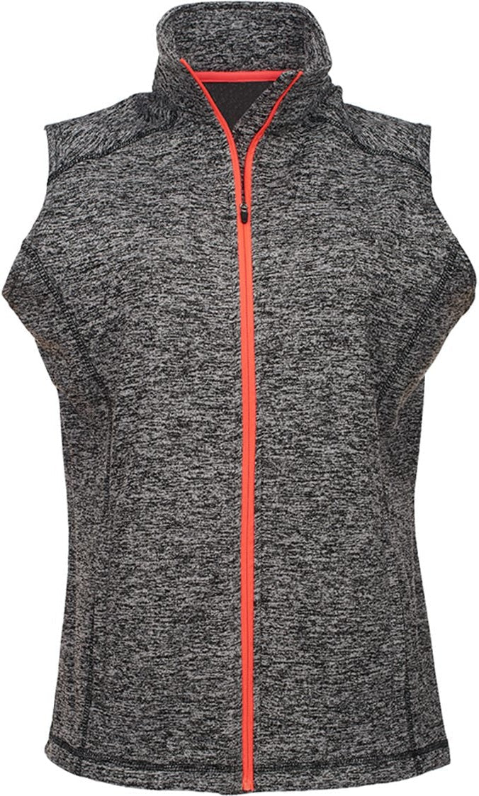 J. America 8625j Women’s Cosmic Fleece Vest - 8625 - Charcoal Fleck Fire Coral - Fleck/ / Ladies s
