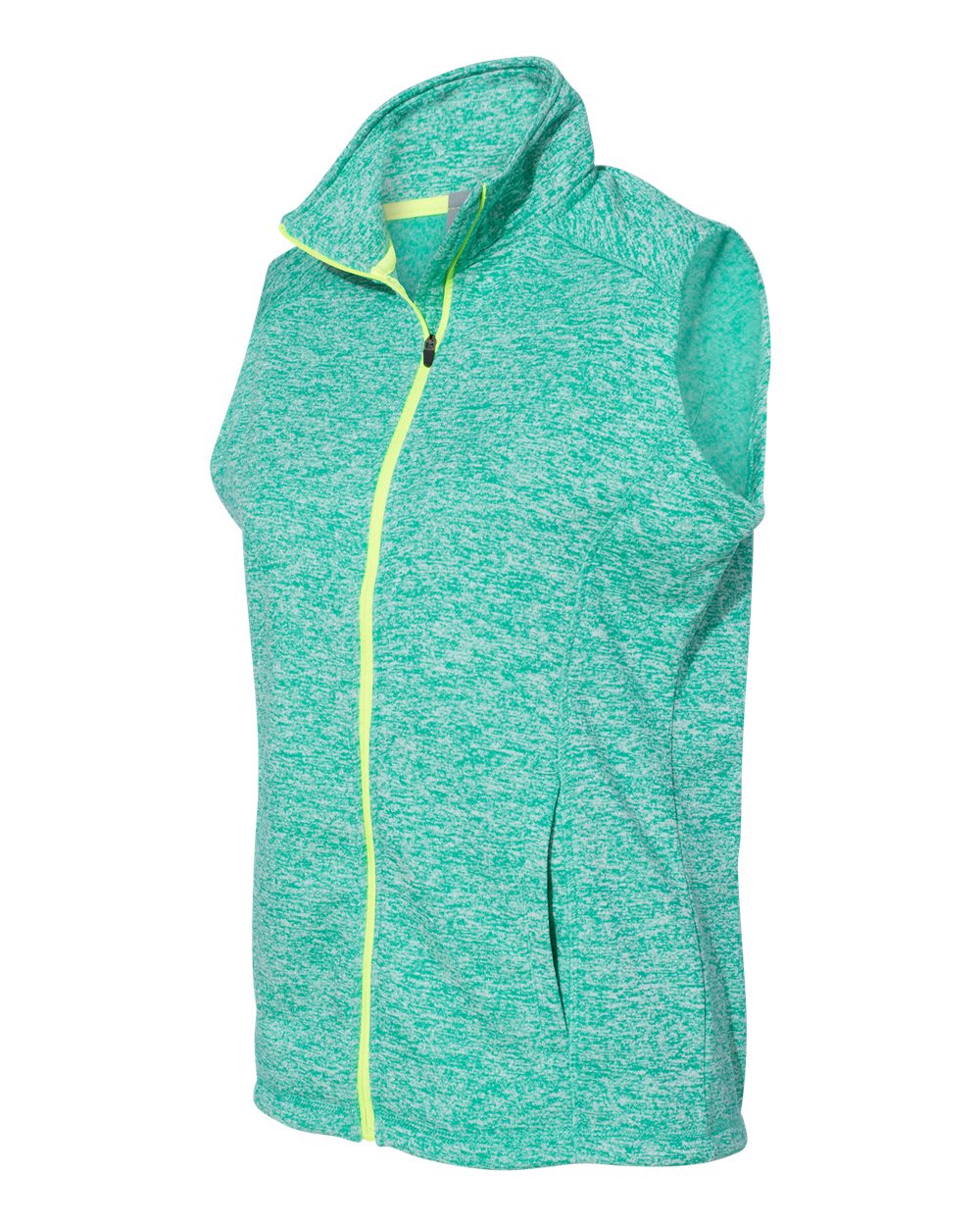 J. America 8625j Women’s Cosmic Fleece Vest - 8625 - Emerald Neon Yellow - Emerald/ / Ladies s