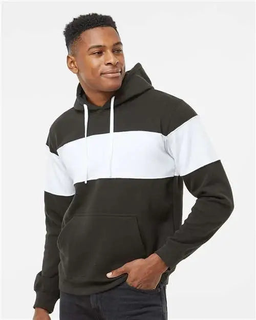 J. America 8644 Varsity Fleece Colorblocked Hooded Sweatshirt - Black