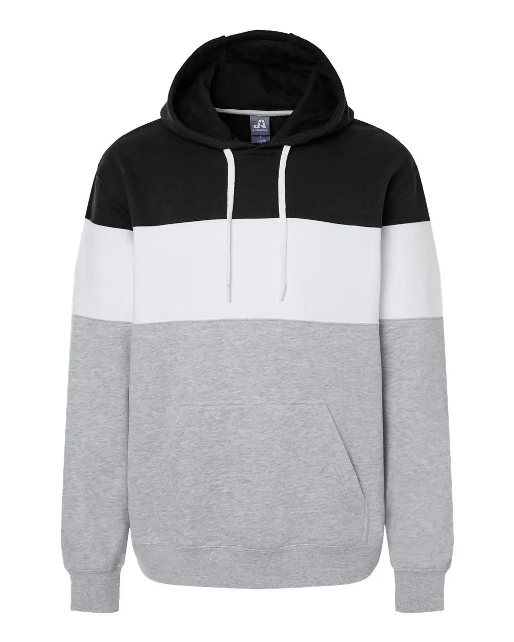 J. America 8644 Varsity Fleece Colorblocked Hooded Sweatshirt - Black Oxford - Gray / Xs