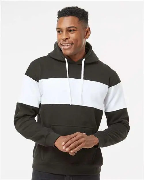 J. America 8644 Varsity Fleece Colorblocked Hooded Sweatshirt - Black