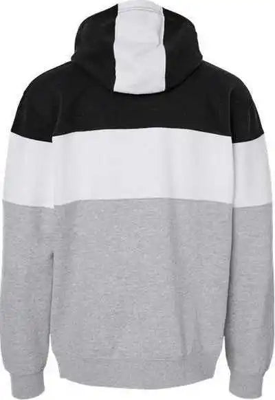 J. America 8644 Varsity Fleece Colorblocked Hooded Sweatshirt Black Oxford