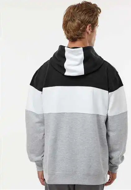 J. America 8644 Varsity Fleece Colorblocked Hooded Sweatshirt Black Oxford