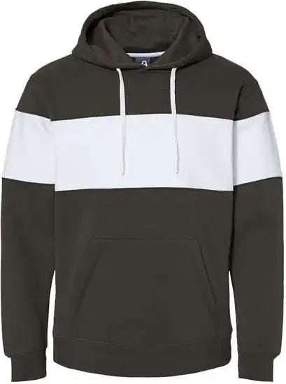 J. America 8644 Varsity Fleece Colorblocked Hooded Sweatshirt - Black