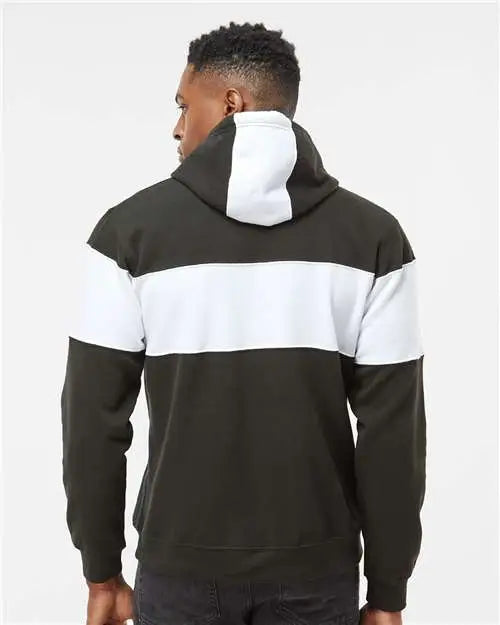 J. America 8644 Varsity Fleece Colorblocked Hooded Sweatshirt - Black