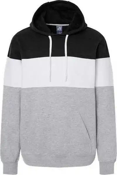 J. America 8644 Varsity Fleece Colorblocked Hooded Sweatshirt Black Oxford