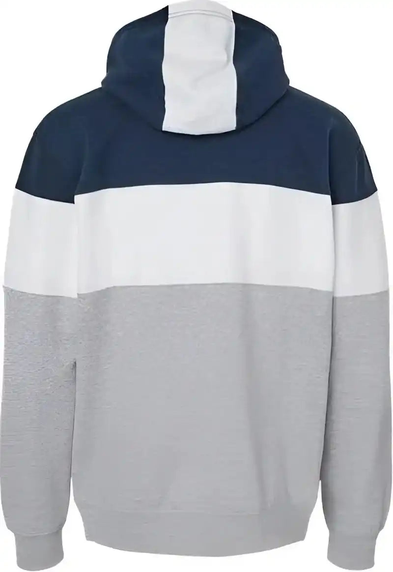 J. America 8644 Varsity Fleece Colorblocked Hooded Sweatshirt Navy Oxford