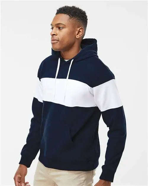 J. America 8644 Varsity Fleece Colorblocked Hooded Sweatshirt - Navy