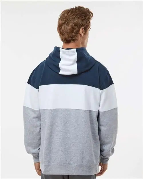 J. America 8644 Varsity Fleece Colorblocked Hooded Sweatshirt - Navy Oxford