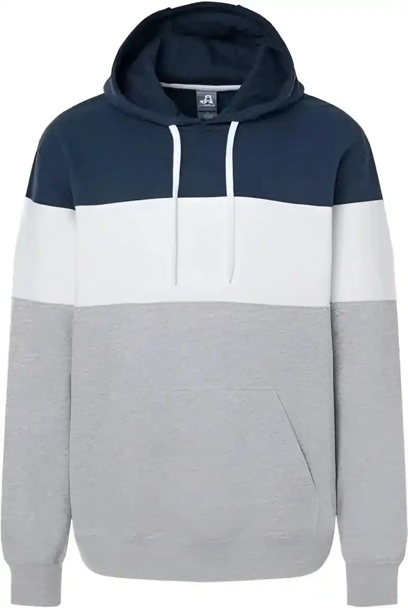 J. America 8644 Varsity Fleece Colorblocked Hooded Sweatshirt Navy Oxford
