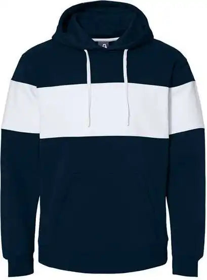 J. America 8644 Varsity Fleece Colorblocked Hooded Sweatshirt - Navy