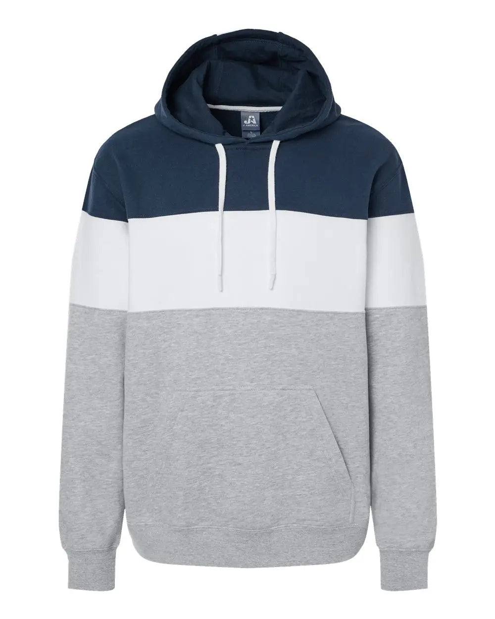 J. America 8644 Varsity Fleece Colorblocked Hooded Sweatshirt - Navy Oxford - Gray / Xs