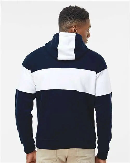J. America 8644 Varsity Fleece Colorblocked Hooded Sweatshirt - Navy