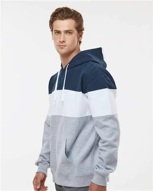 J. America 8644 Varsity Fleece Colorblocked Hooded Sweatshirt - Navy Oxford