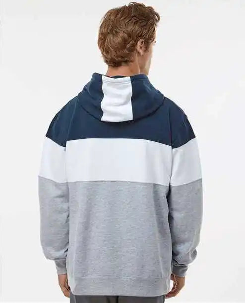 J. America 8644 Varsity Fleece Colorblocked Hooded Sweatshirt Navy Oxford