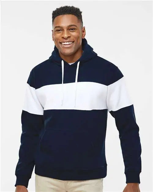 J. America 8644 Varsity Fleece Colorblocked Hooded Sweatshirt - Navy