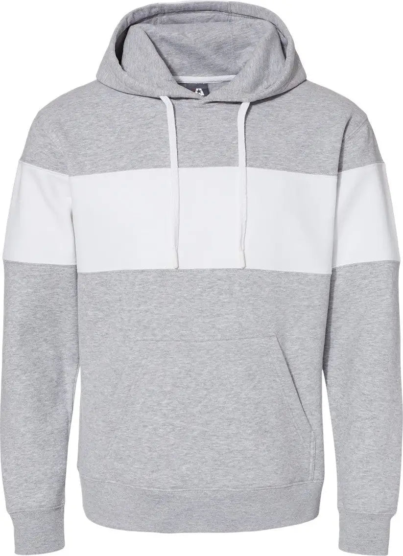 J. America 8644 Varsity Fleece Colorblocked Hooded Sweatshirt - Oxford - Gray / Xs