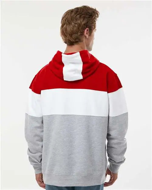 J. America 8644 Varsity Fleece Colorblocked Hooded Sweatshirt - Red Oxford