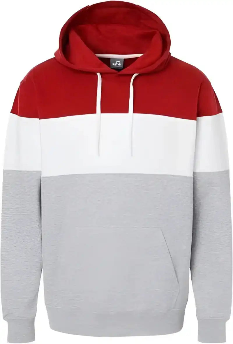 J. America 8644 Varsity Fleece Colorblocked Hooded Sweatshirt Red Oxford
