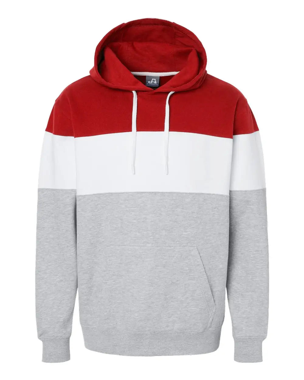 J. America 8644 Varsity Fleece Colorblocked Hooded Sweatshirt - Red Oxford - Gray / Xs