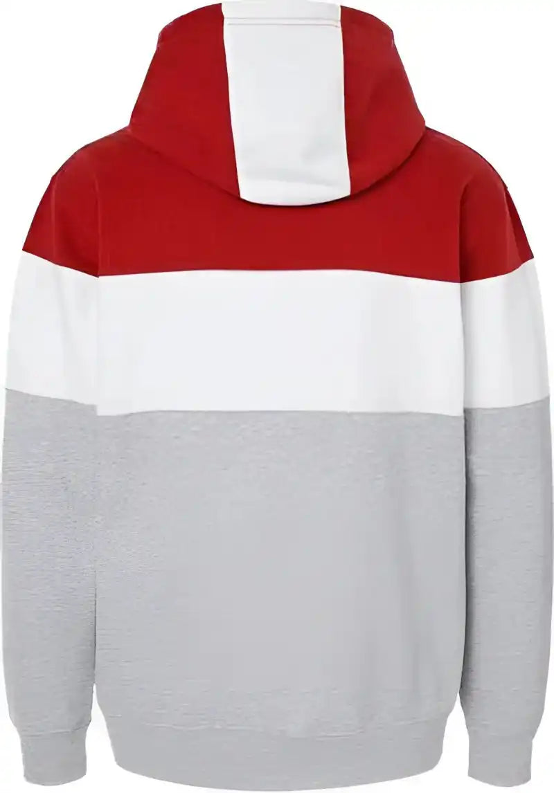 J. America 8644 Varsity Fleece Colorblocked Hooded Sweatshirt Red Oxford