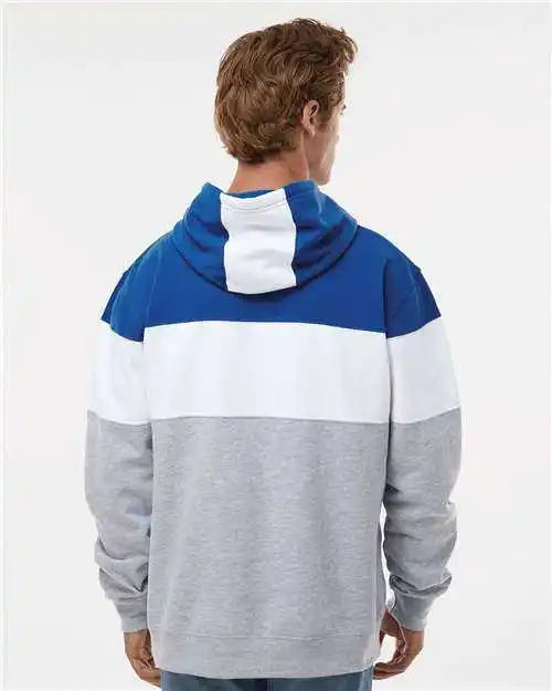 J. America 8644 Varsity Fleece Colorblocked Hooded Sweatshirt Royal Oxford