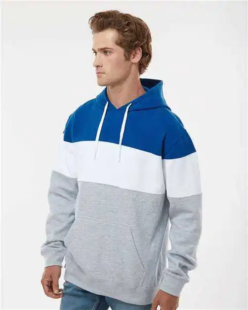 J. America 8644 Varsity Fleece Colorblocked Hooded Sweatshirt Royal Oxford