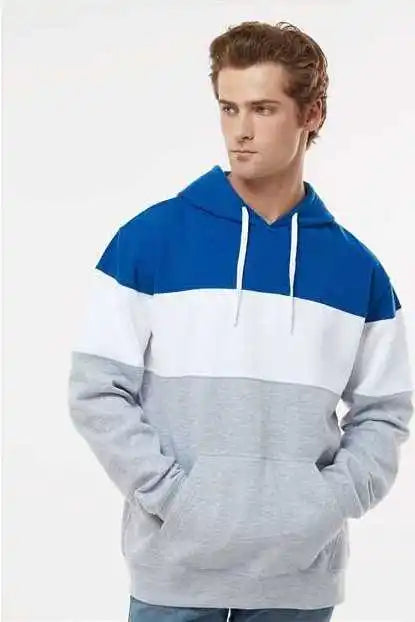 J. America 8644 Varsity Fleece Colorblocked Hooded Sweatshirt - Royal Oxford