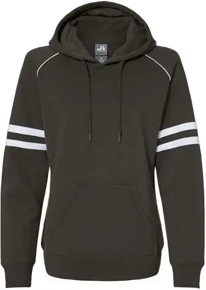 J. America 8645 Women’s Varsity Fleece Piped Hooded Sweatshirt - Black