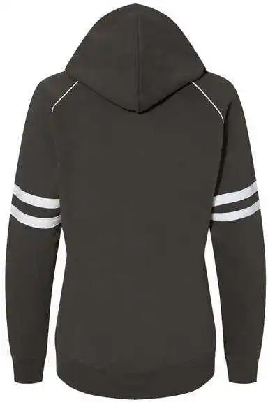 J. America 8645 Women’s Varsity Fleece Piped Hooded Sweatshirt - Black