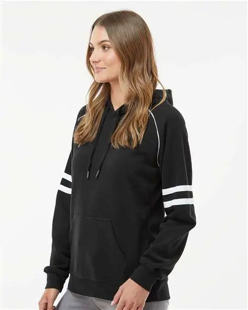 J. America 8645 Women’s Varsity Fleece Piped Hooded Sweatshirt - Black