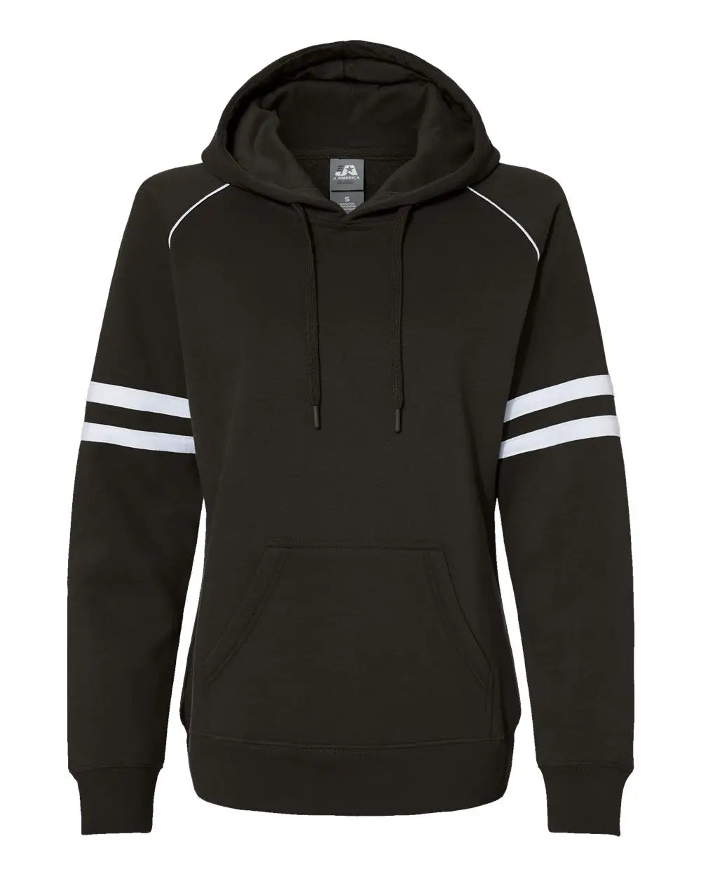 J. America 8645 Women’s Varsity Fleece Piped Hooded Sweatshirt - Black - s