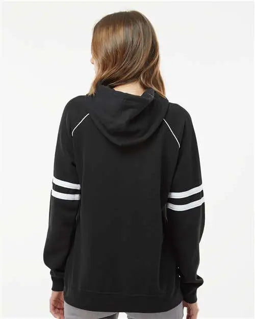 J. America 8645 Women’s Varsity Fleece Piped Hooded Sweatshirt - Black