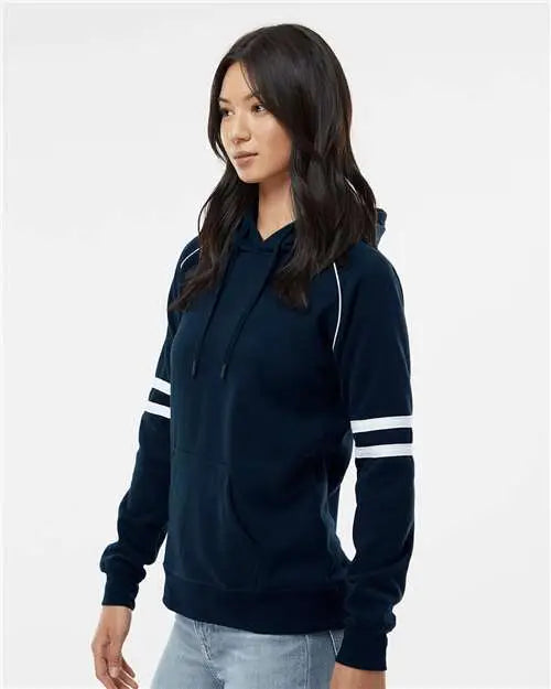 J. America 8645 Women’s Varsity Fleece Piped Hooded Sweatshirt - Navy - s