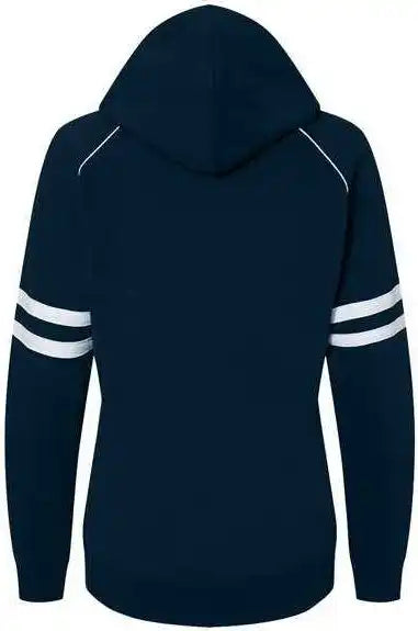 J. America 8645 Women’s Varsity Fleece Piped Hooded Sweatshirt - Navy