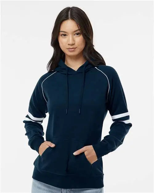 J. America 8645 Women’s Varsity Fleece Piped Hooded Sweatshirt - Navy - s