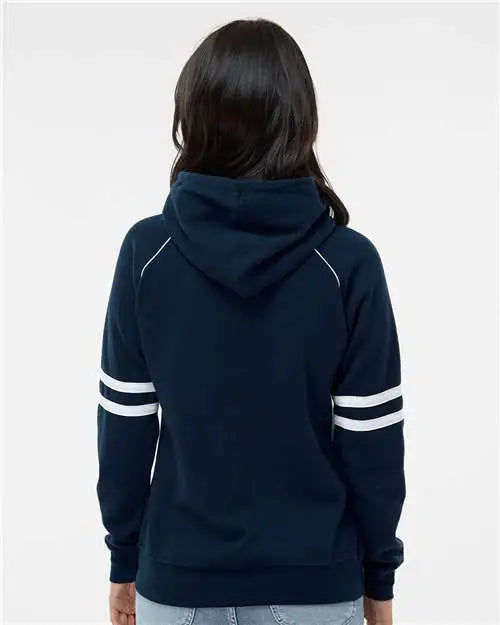 J. America 8645 Women’s Varsity Fleece Piped Hooded Sweatshirt - Navy - s