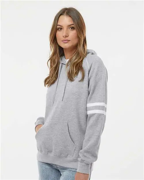 J. America 8645 Women’s Varsity Fleece Piped Hooded Sweatshirt - Oxford