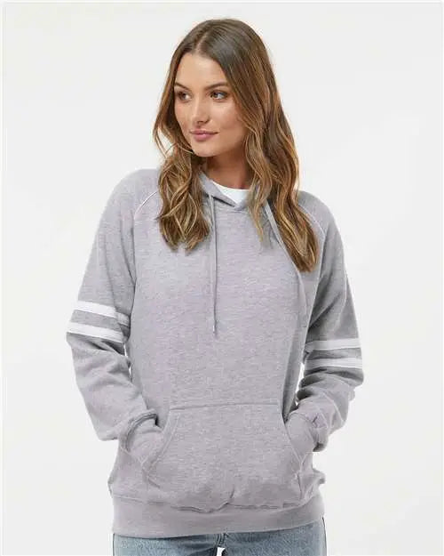 J. America 8645 Women’s Varsity Fleece Piped Hooded Sweatshirt - Oxford