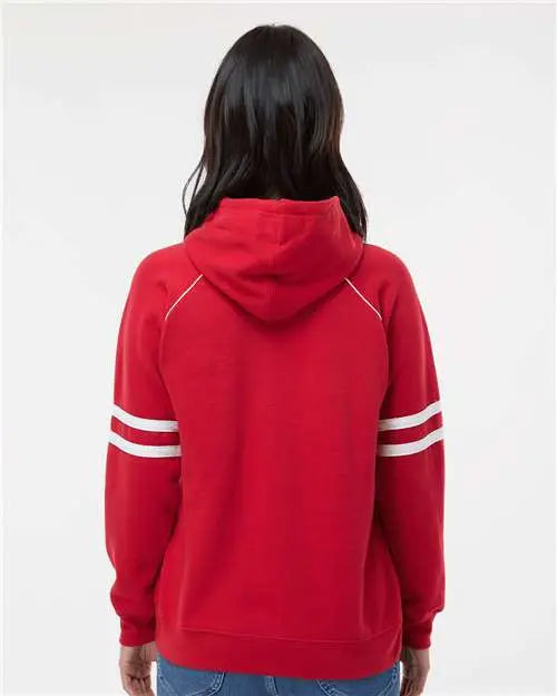 J. America 8645 Women’s Varsity Fleece Piped Hooded Sweatshirt - Red