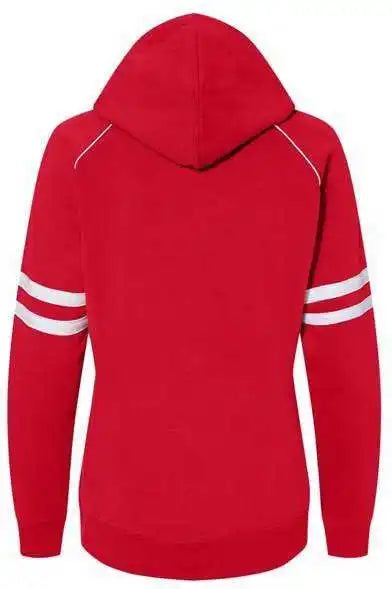 J. America 8645 Women’s Varsity Fleece Piped Hooded Sweatshirt - Red