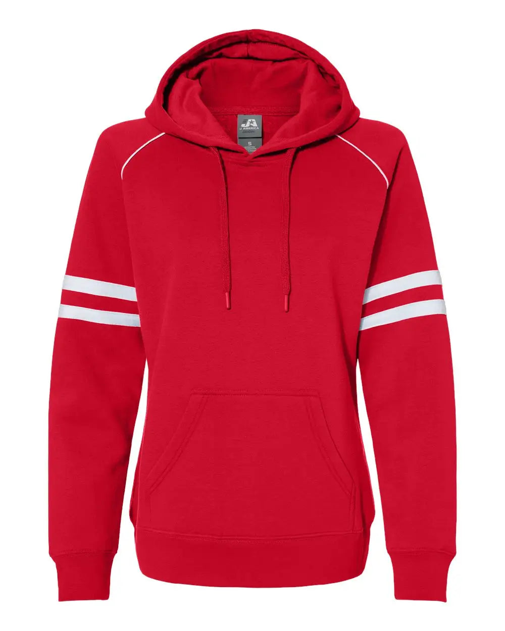 J. America 8645 Women’s Varsity Fleece Piped Hooded Sweatshirt - Red - s