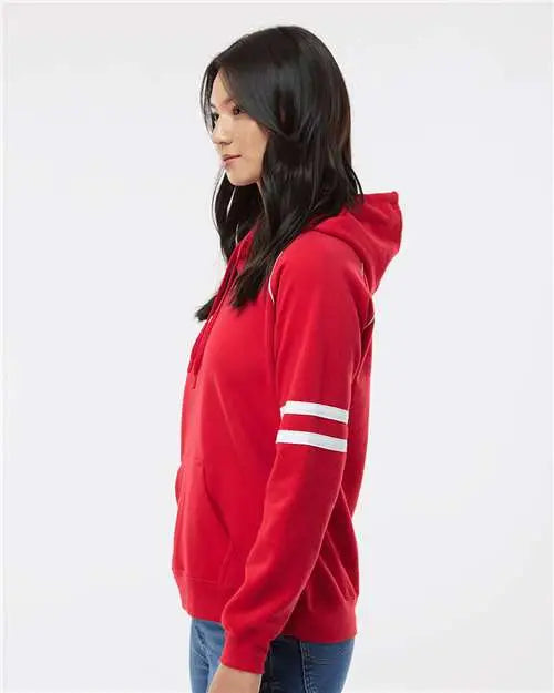 J. America 8645 Women’s Varsity Fleece Piped Hooded Sweatshirt - Red