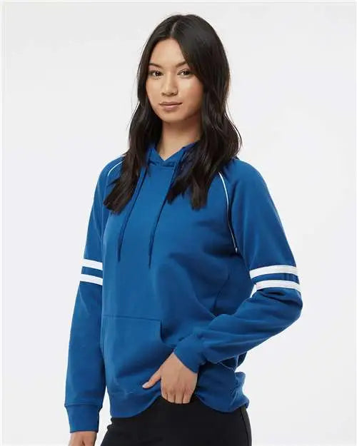 J. America 8645 Women’s Varsity Fleece Piped Hooded Sweatshirt - Royal