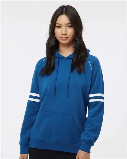 J. America 8645 Women’s Varsity Fleece Piped Hooded Sweatshirt - Royal