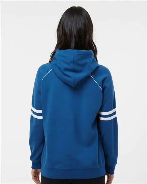 J. America 8645 Women’s Varsity Fleece Piped Hooded Sweatshirt - Royal