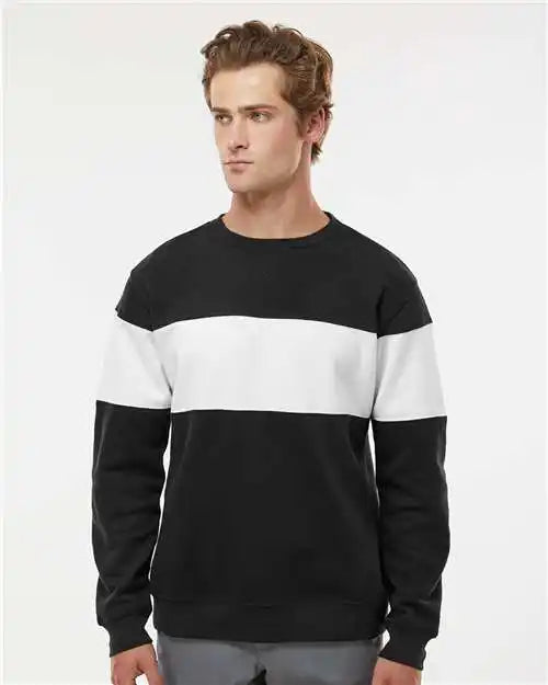 J. America 8646 Varsity Fleece Crewneck Sweatshirt Black