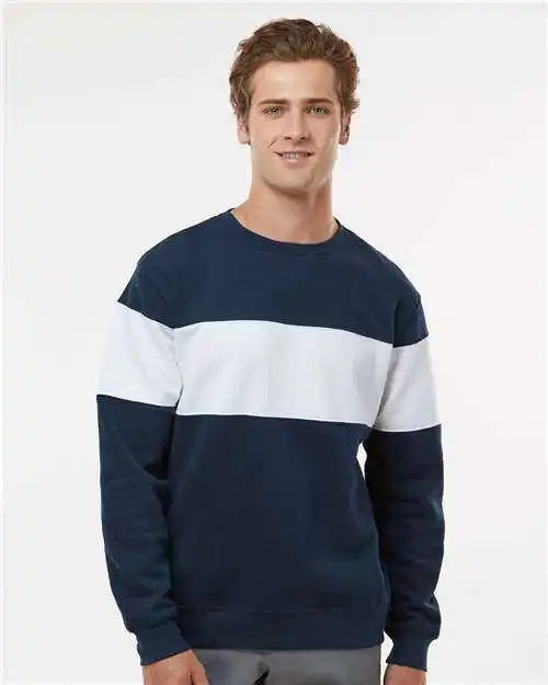 J. America 8646 Varsity Fleece Crewneck Sweatshirt Navy