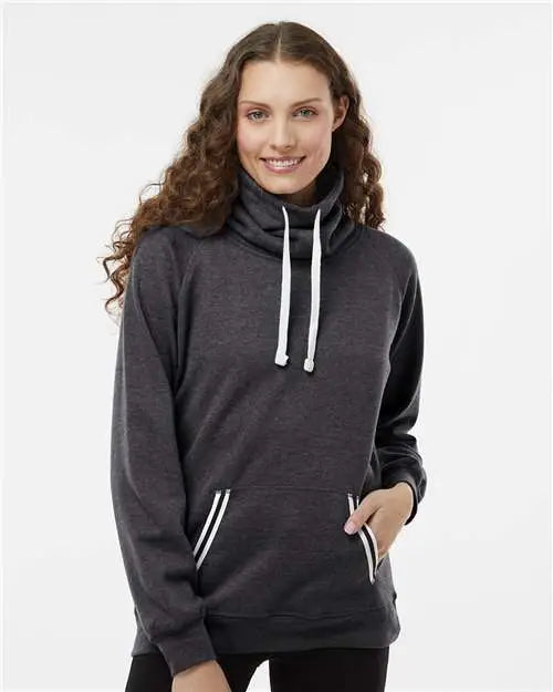 J. America 8653j Women’s Relay Cowl Neck Sweatshirt - 8653 - Black