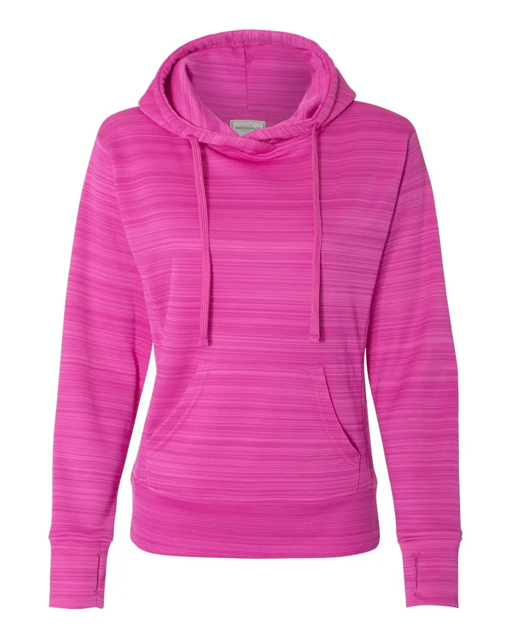 J. America 8662j Women’s Odyssey Striped Performance Fleece Lapover Hooded Sweatshirt - 8662 - Passion Pink Stripe